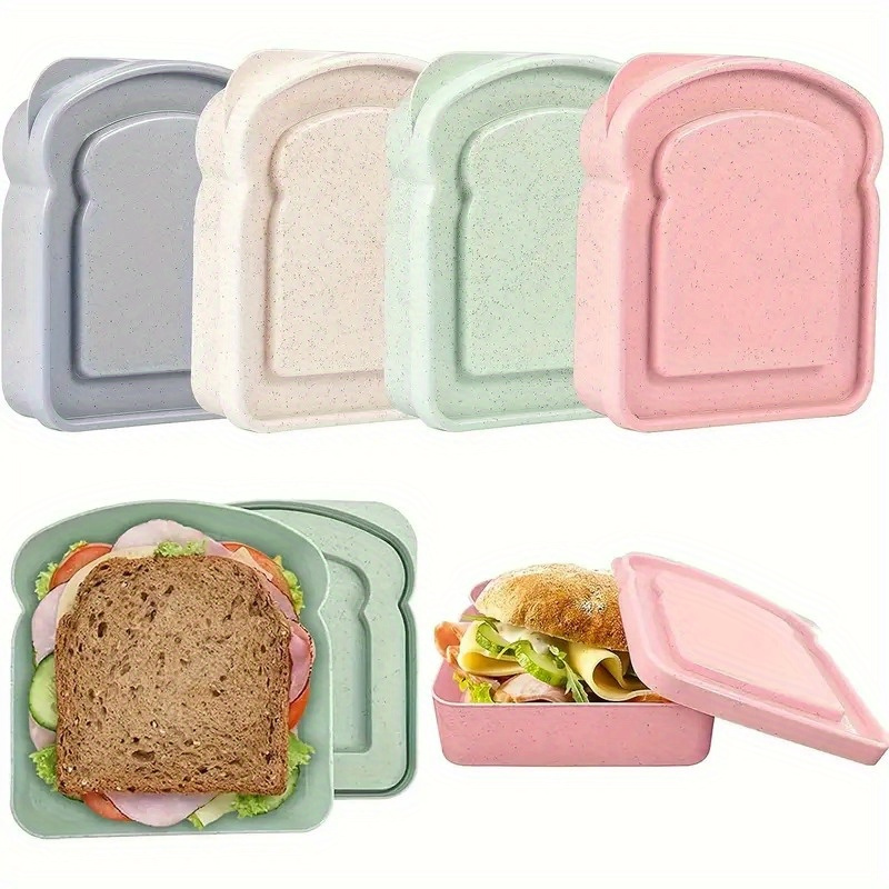Bento Box - 1pc 弁当箱、サンドイッチ容器、弁当箱用プラスチックトースト形状食品保存サンドイッチボックス蓋付き、再利用可能