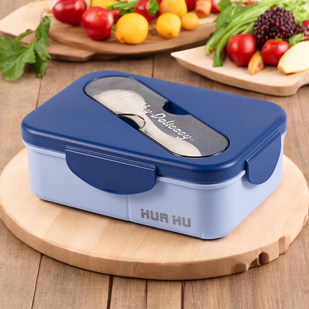 Bento Box - フォーク付きお弁当箱、プラスチック製お弁当箱、電子レンジ対応お弁当箱、学校会社のピクニックに最適